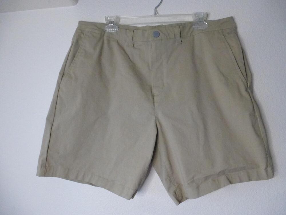Mack Weldon Shorts 38W Maverick Tech Chino Khaki Tan Stretch Casual Zip Pockets